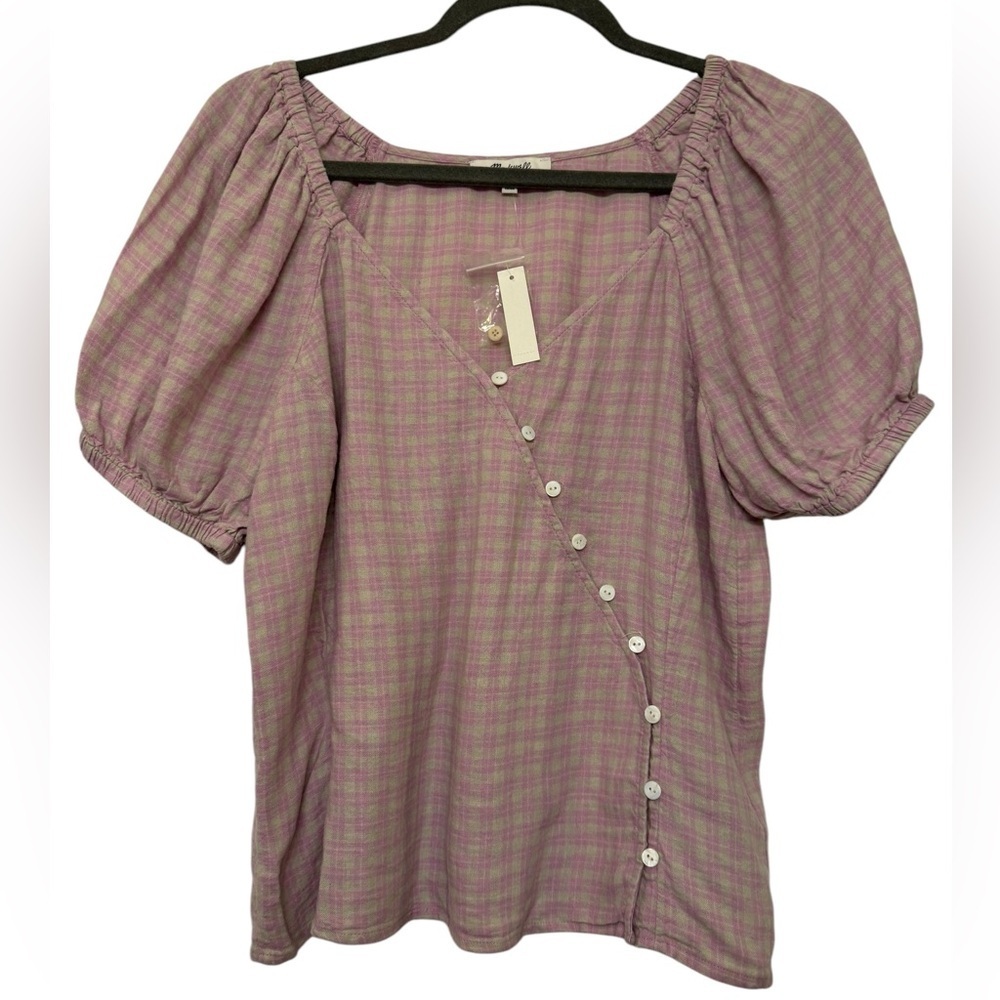 Madewell Linen Blend Puff Sleeve Button Wrap